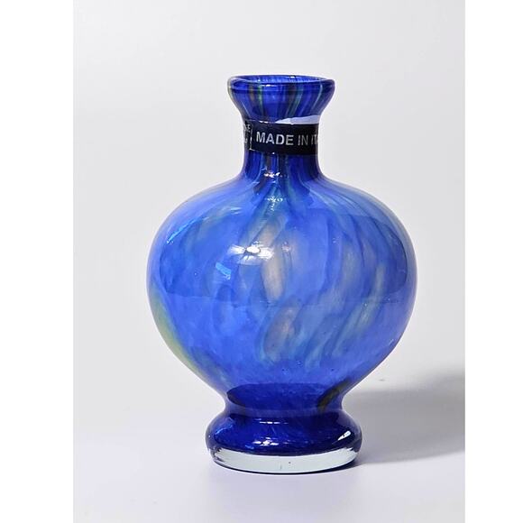 Vintage Lavorazione T.Murano Blue Green Glass Vase - Picture 1 of 6